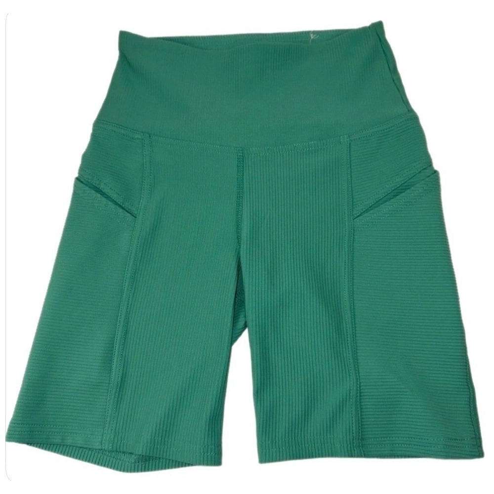 Freely Biker Shorts Women XS Teal Green Ribbed High Waisted Side Pockets